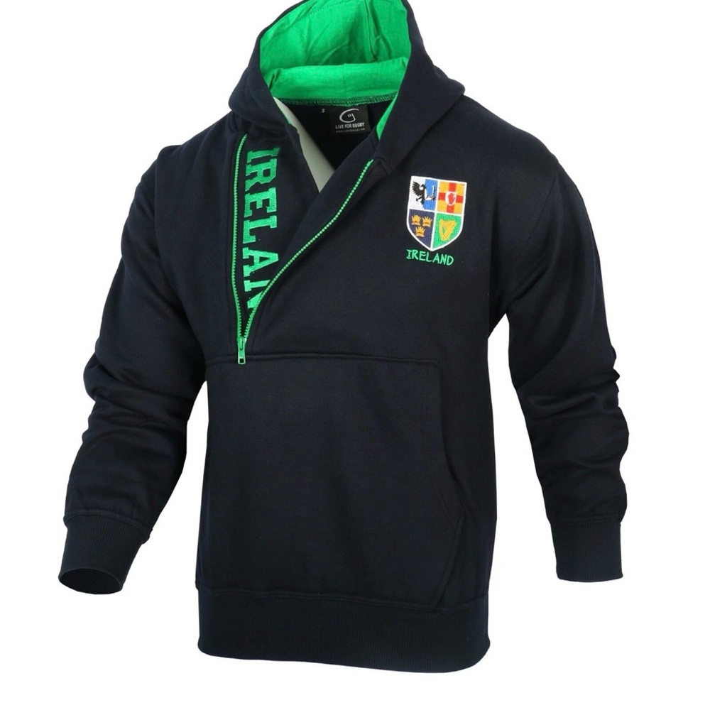 Live For Rugby Navy Black Ireland Half Zip Pullover Hoodie Mens Size L